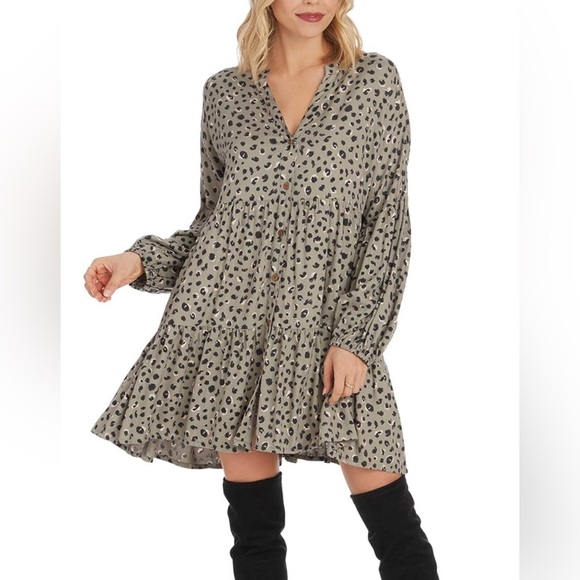 Mud Pie Maybell Flounce Leopard Mini Dress Size Small Tiered Balloon Sleeve Boho - Picture 8 of 8